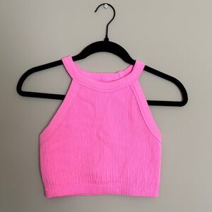 Aerie Bright Pink Ribbed Crop Top